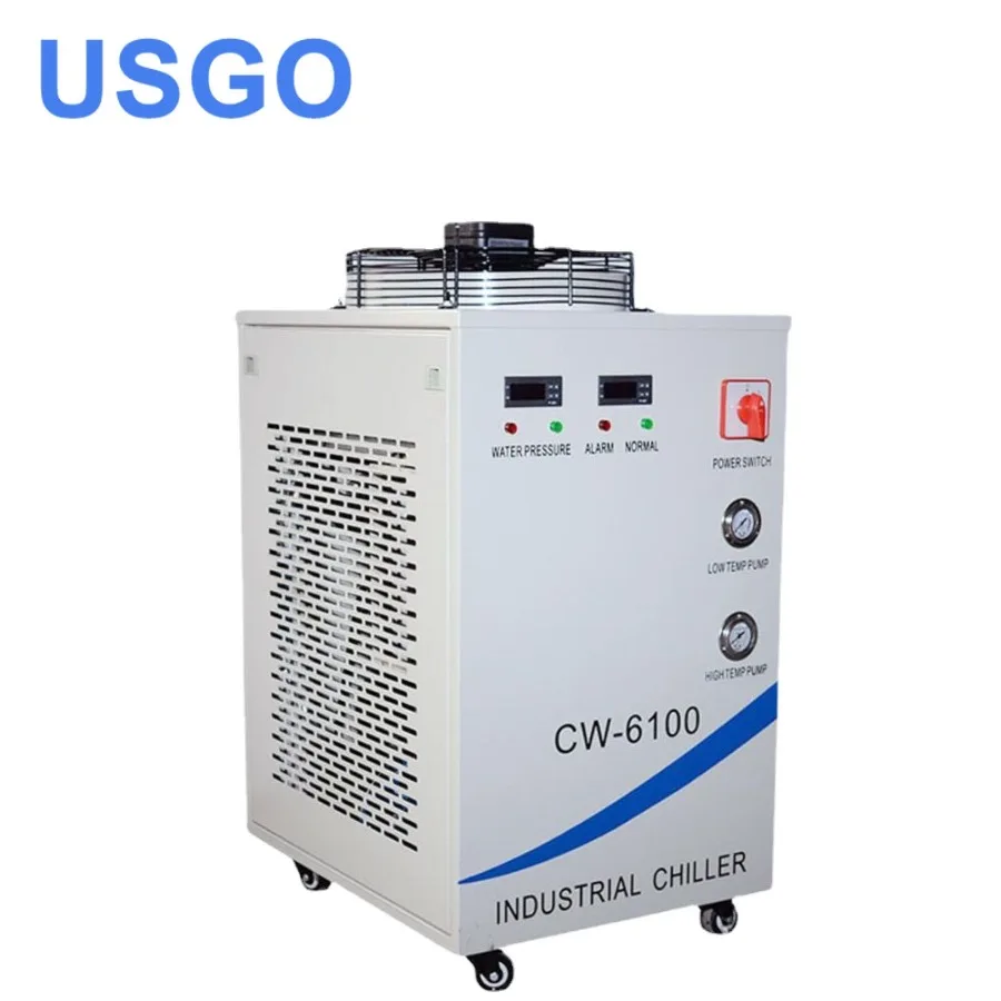 

USGO 220V CW-6100AH CNC Spindle Water Chiller For Cooling Dual 200W or Single 400w CO2 Laser Tubes