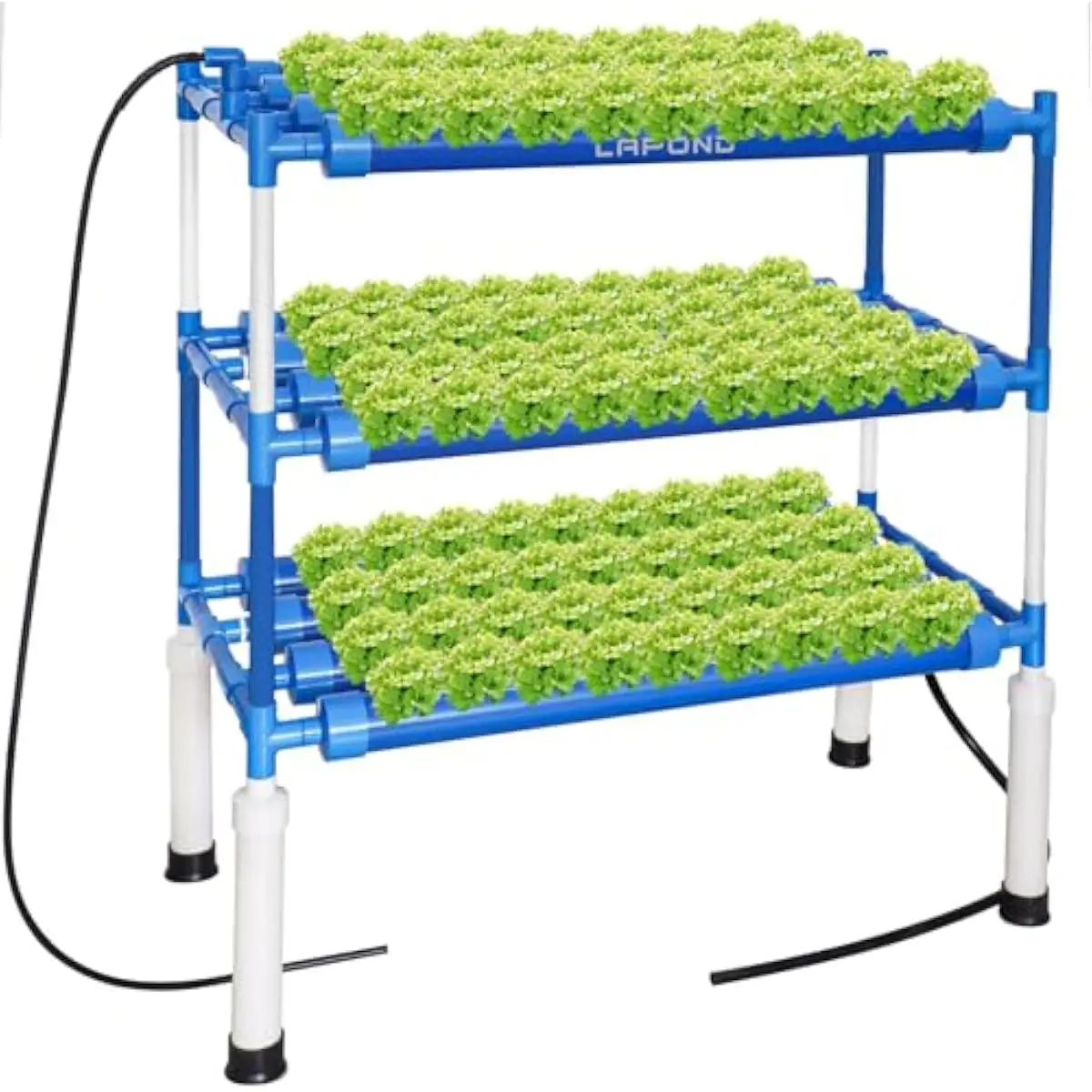 3-Tier Hydroponic Cultivation System with 108 Planting Stations Dark Blue Light-Blocking PVC Tubes Optimized Nutrient Film Flow