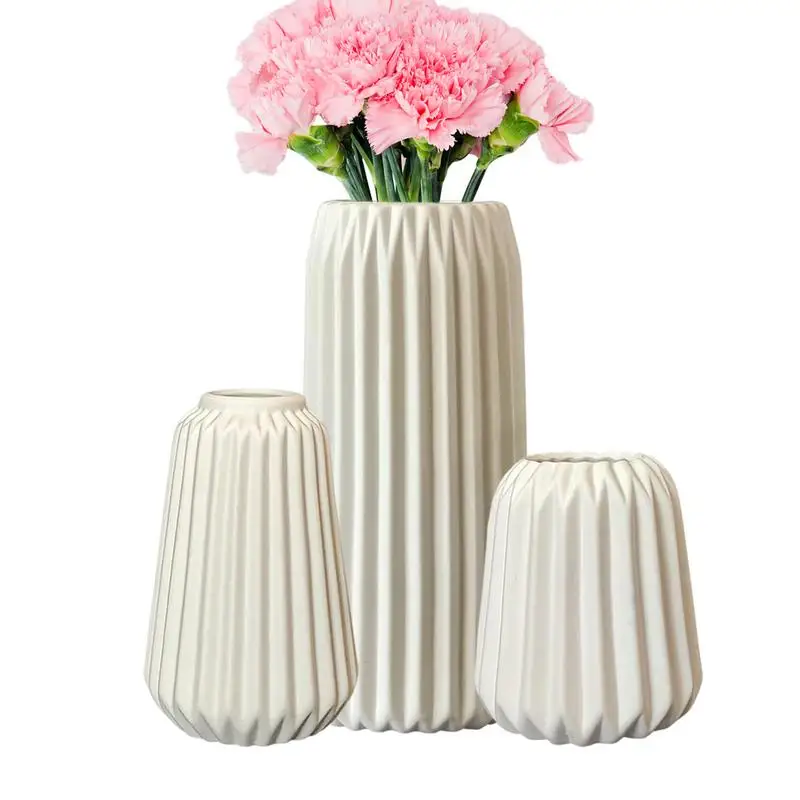 

White Ceramic Decorative Vase Ceramic Ornament Vases 3 PCS Creative Vase Set Modern Home Decor For Offices Coffee Bar Hotel