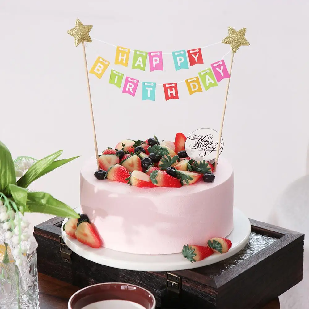 

Cake Pull Flower Colorful Cake Topper Handmade Paper Cake Banner Cute Star Happy Birthday Cake Decor Baby Shower Decor