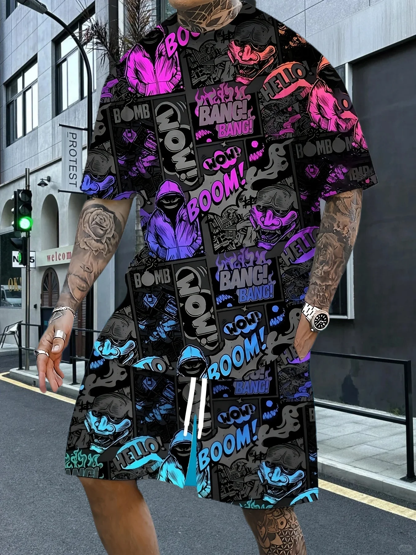

2025 Latest Hot T-shirt Set 3D Vacation Style Trendy Various Elements Fashionable Street Men's Set Summer Top Shorts Breathable