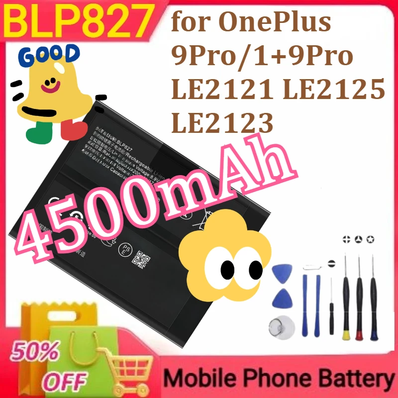 

New BLP827 Capacity Phone Replacement Battery for OnePlus 9Pro/1+9Pro LE2121 LE2125 LE2123 Mobile Phone Batteries 4500mAh+Tools