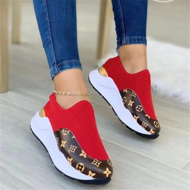 Summer Women\'s New Fashionable Round Toe Stretch Cloth Shoes Slip-On Slip-On Women\'s Shoes Comfortable Non-slip Sneakers