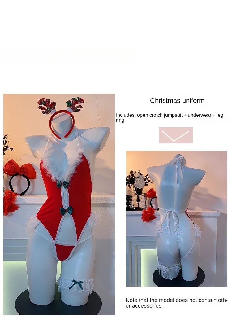 Christmas Sexy Red Backless One-piece Temptation New Year Pajamas Uniform Anal Women\'s Halloween Costumes Sex Products Costume