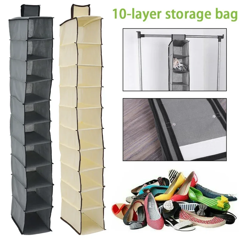 Hanging Bag 10 Layer Shoe  Drawer Box Shelves Rack Organizer Clothes Wardrobe Closet Door Wall Clear Sundry Hanger Pouch