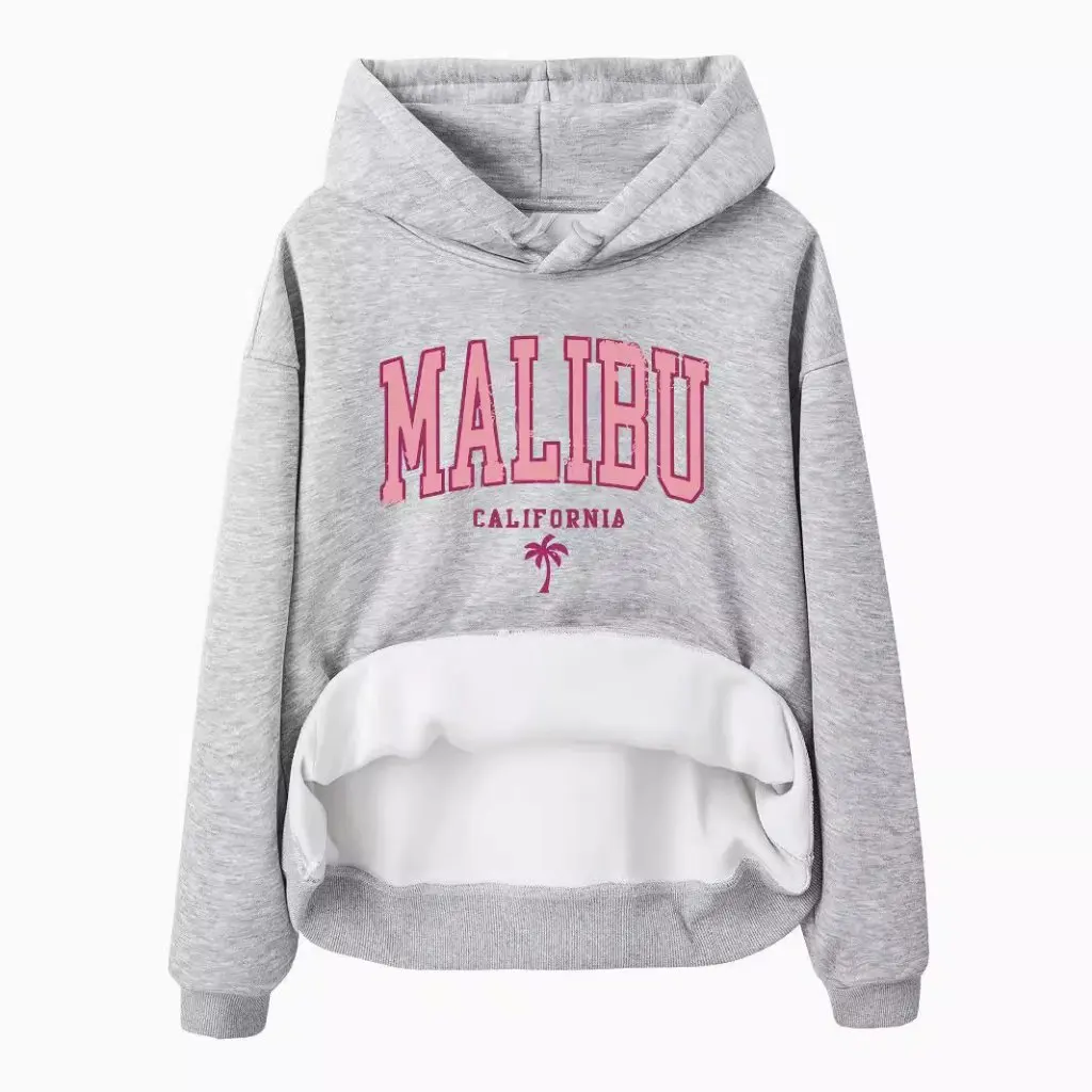 Sudadera de manga larga con capucha para mujer, Top con forro polar y estampado MALIBU, estilo europeo y americano para Otoño e Invierno