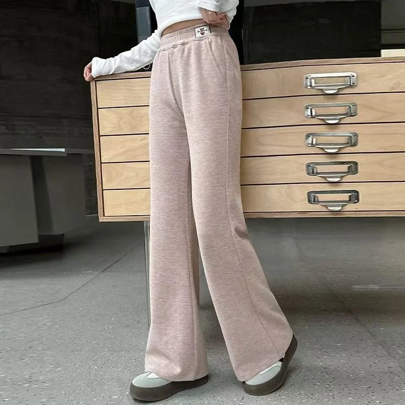 

Girls' Slim Flared Knit Joggers 2025 Spring Autumn Tweens' Stylish Pants Elastic Waist Anti-Pilling