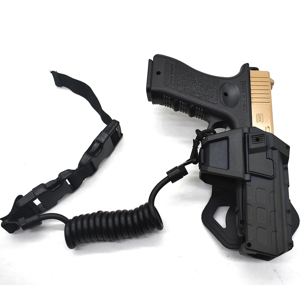 Tactical Movable Gun Holster with Spring Lanyard for GL 17 18 22 26 Pistols Waist Holster with Flashlight or Laser Mounted