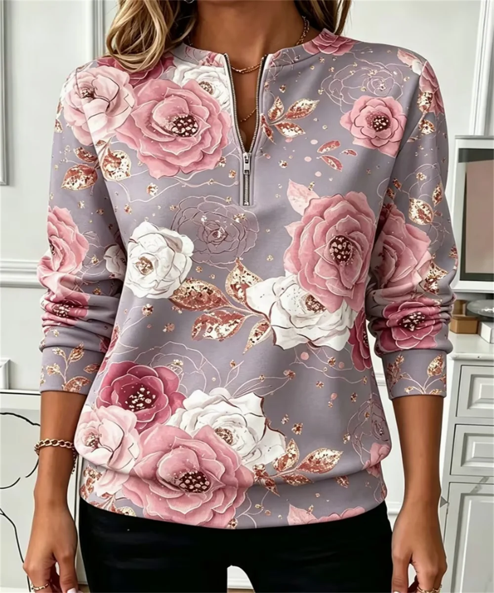 2026 Spring and Autumn Women's New Pink Marble Pattern Printed Long Sleeve Hoodie, Light Luxury Gentle Casual Style Top