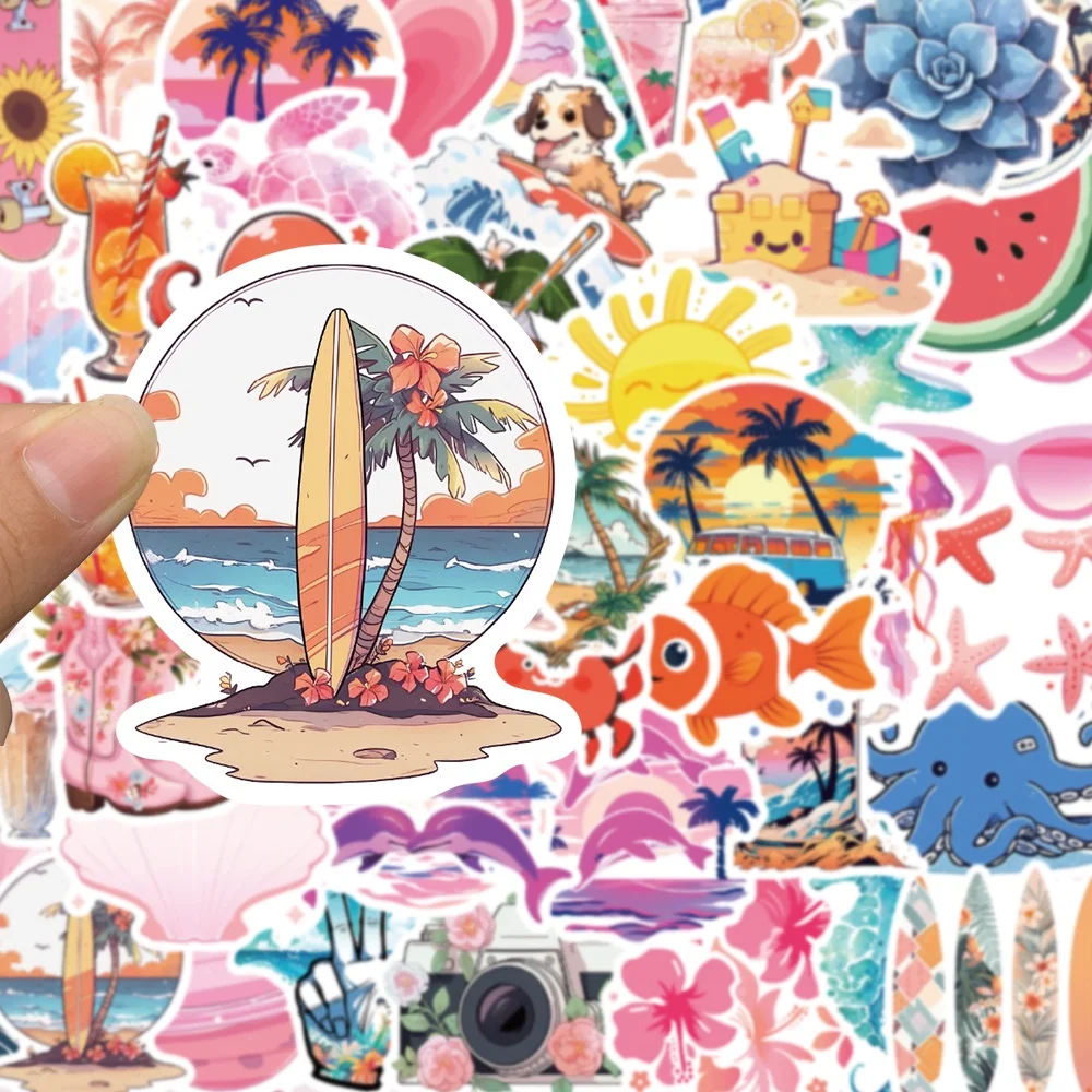 50 pçs dos desenhos animados verão praia vida marinha graffiti adesivos para capacete bicicleta mão conta decalques bulingbulingstickers loja