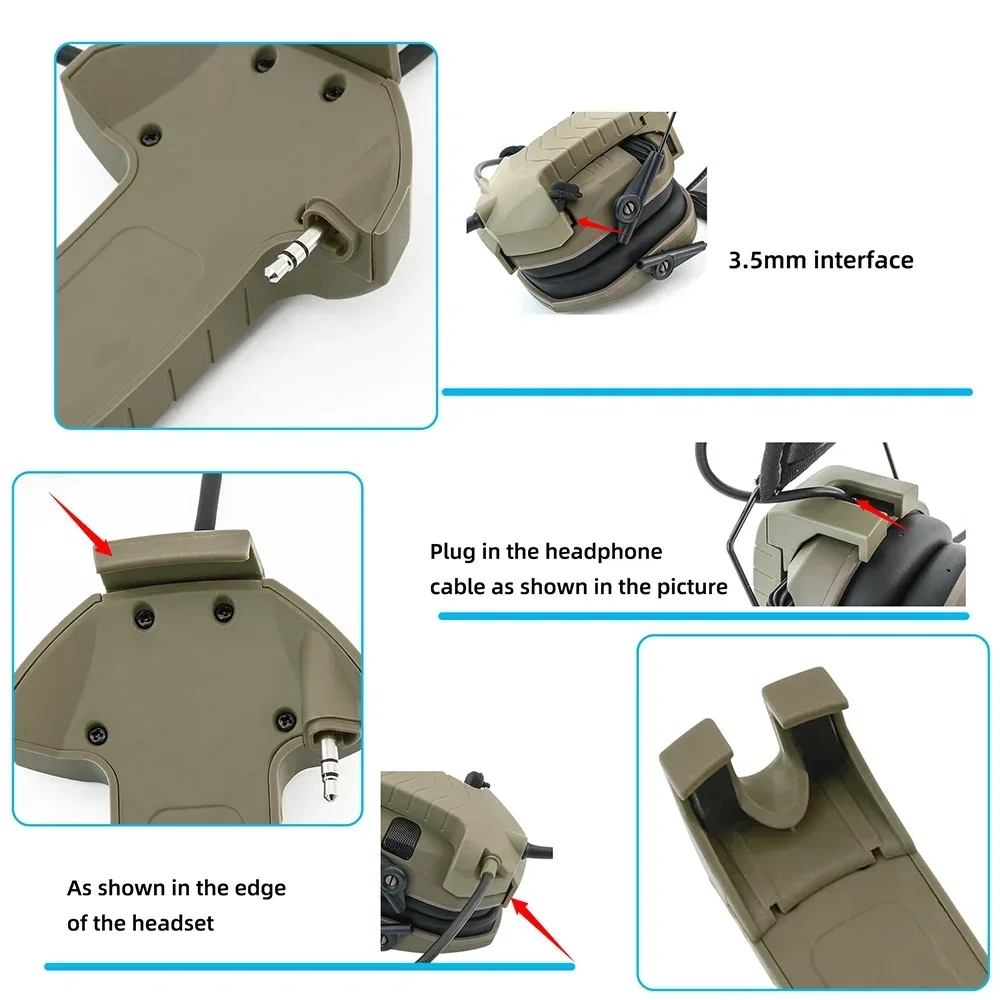 Tactical Headset Accessories Y-Line Kit Microphone for Walker's Razor Electronic Earmuffs with Tactical PTT Ken for Baofeng