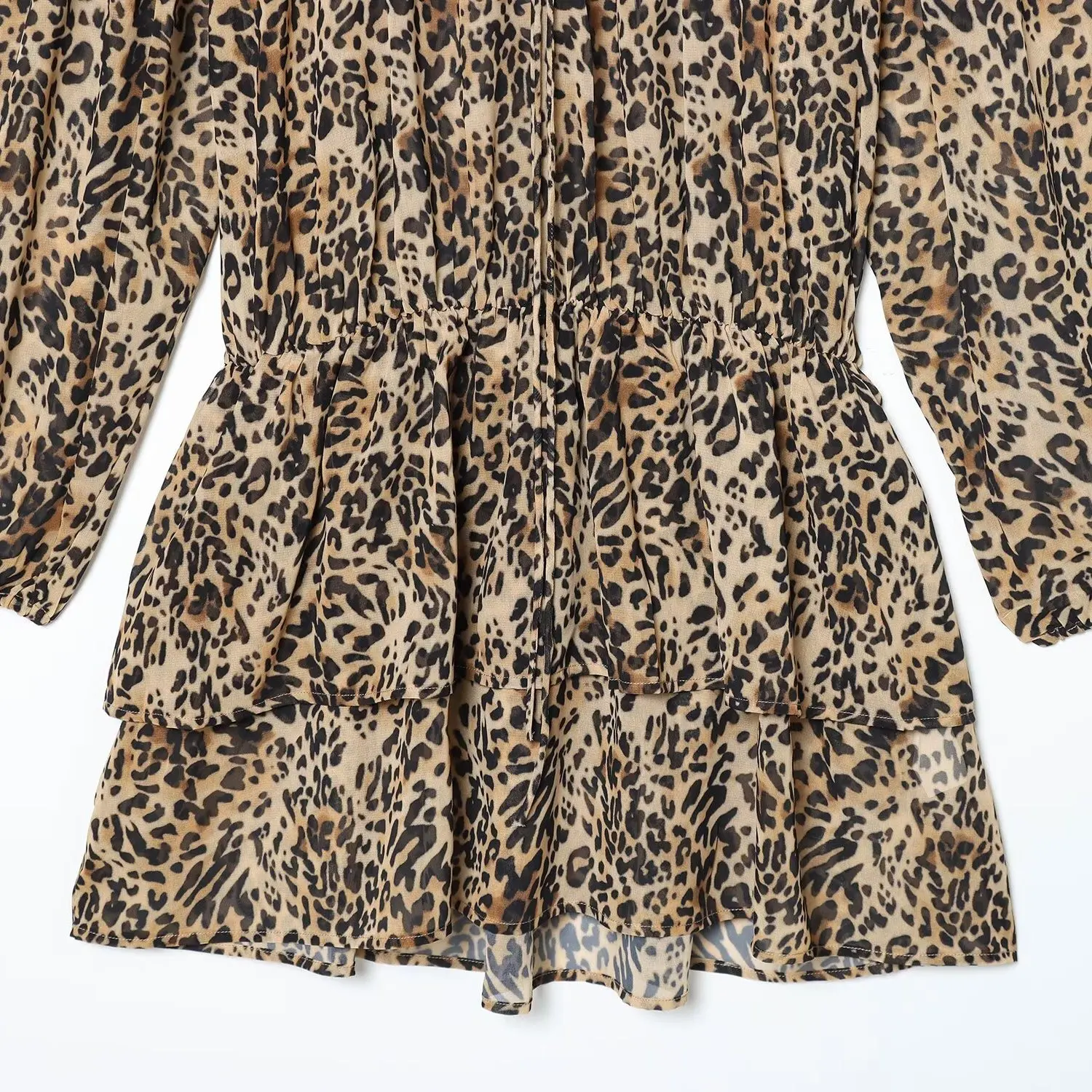 Ele Animal Print Em Camadas Decorativas Dr JNLEAOG Outono Novo Sle Feminino Faion Cor Pura Poliéster Longo Sve Slim...