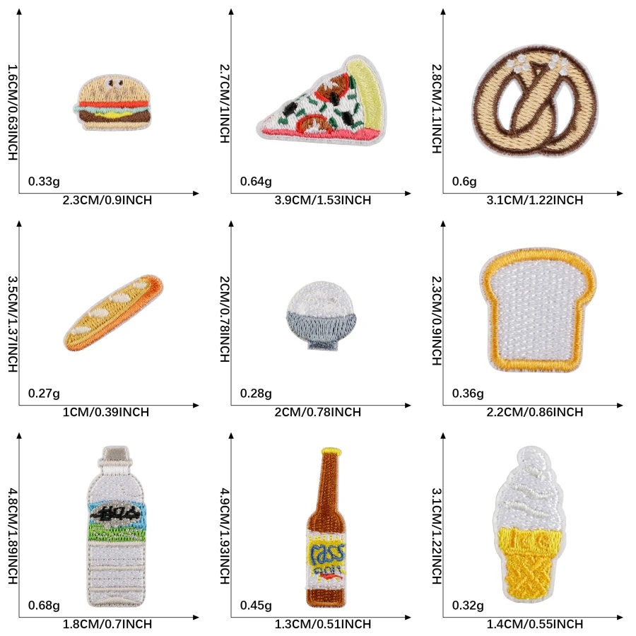 

Computer Embroidery Self-Adhesive Badges Adorable Cartoon Foods Drinks Patches for DIY Clothing And Accessories Decoration