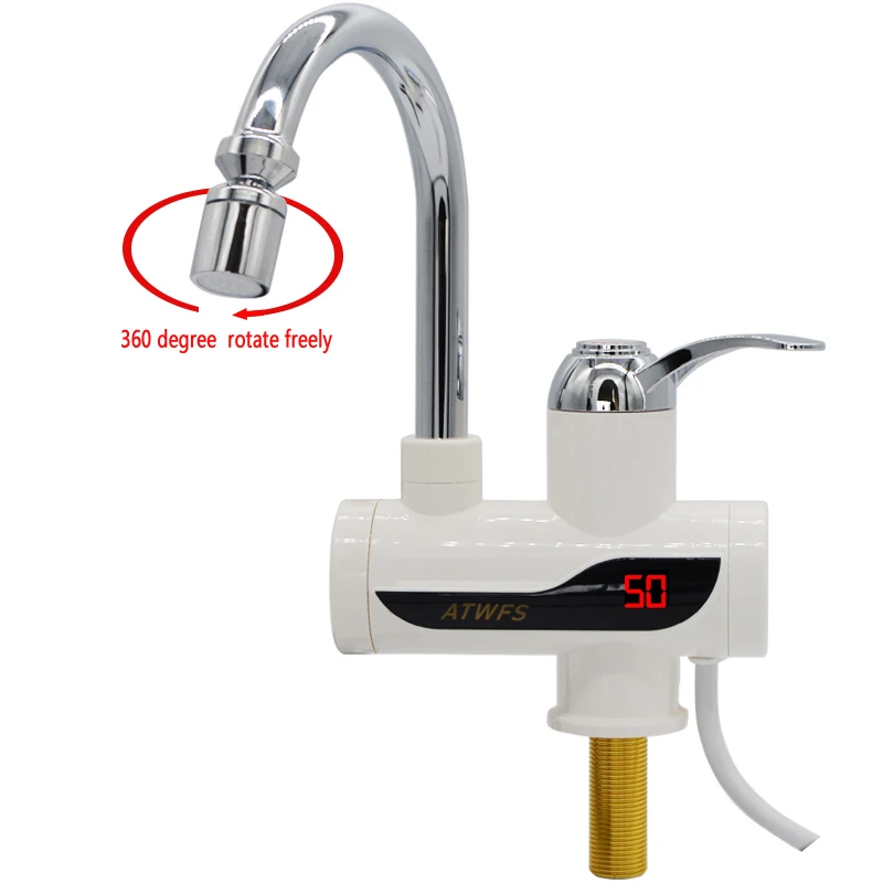 220V Tankless Instant Water Heater Electric Hot Water Faucet 3000W Heating Kitchen Tap with Temperature Display EU Plug