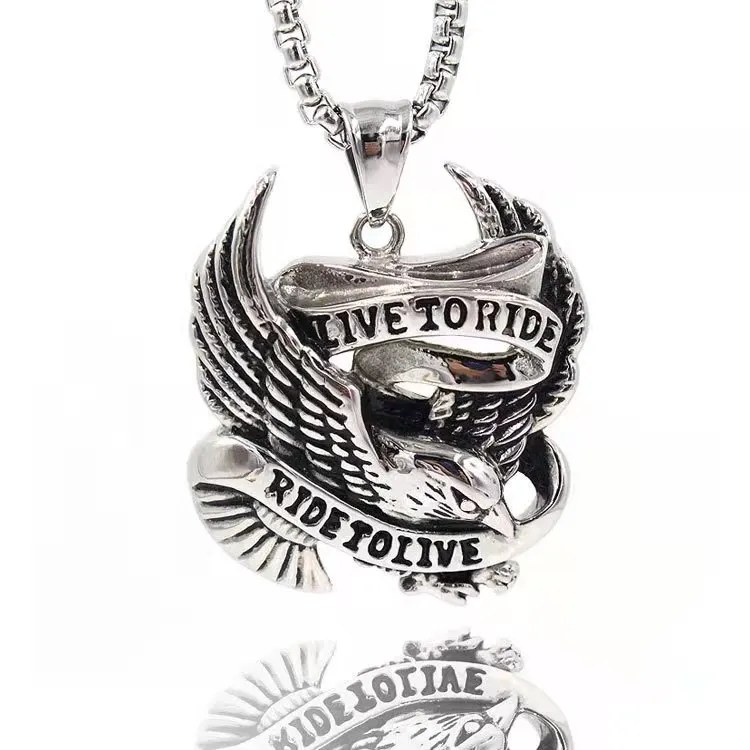 Silver Color  Cool  Men's Punk  Biker Eagle Hawk Ride to Live Stainless Steel Pendant