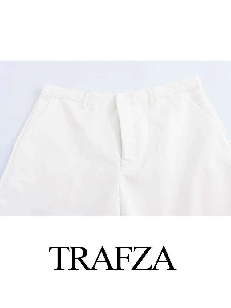 TRAFZA Women New Fashion Versatile Solid High Waist Zipper Bermuda Shorts Female Chic Elegant High Street Casual Shorts Mujer