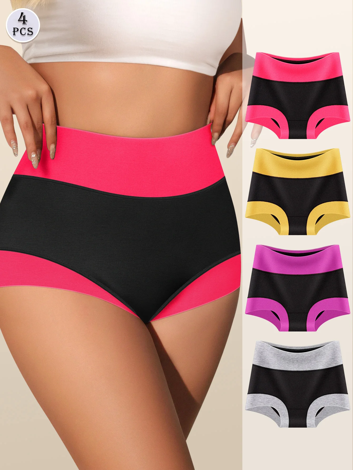 

4 PCs High Waist Women's Panties Tummy Tightening Girdle Comfortable Cotton Underwear Skin Friendly Breathable Hip Lifting