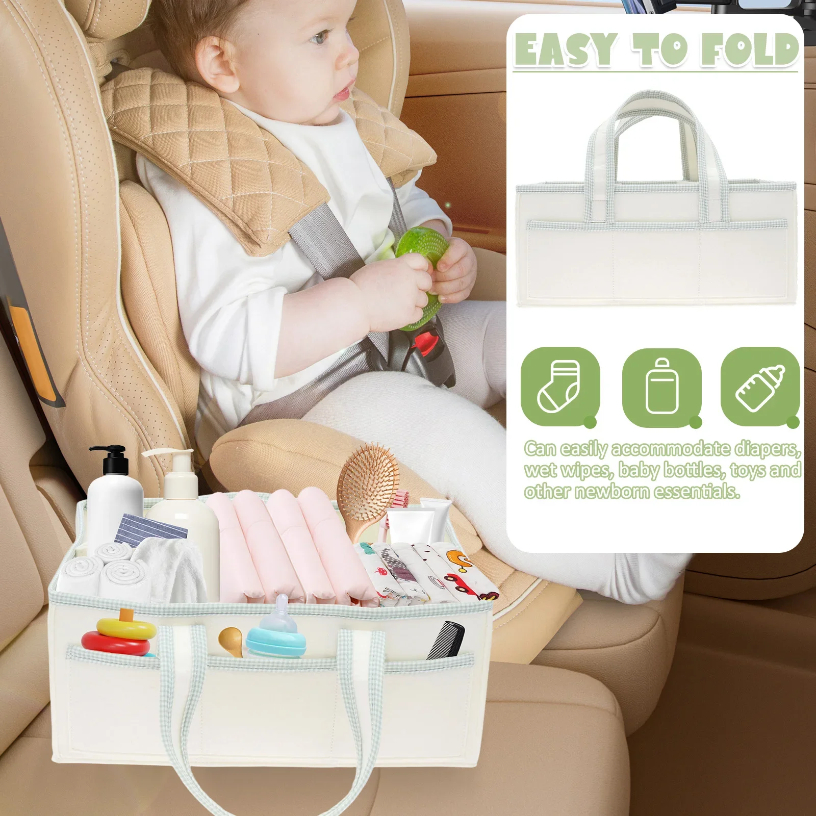 กระเป๋าจัดระเบียบผ้าอ้อมเด็กแบบผ้าสักหลาด พร้อมหูหิ้วและแผ่นกั้นแบบถอดได้ สำหรับพกพาและจัดเก็บในห้องเด็ก