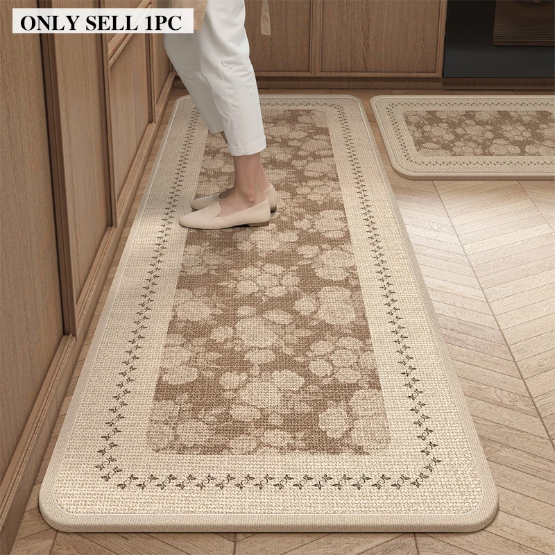 Kitchen Floor Mat Non-slip Stain-resistant Wear-resistant Carpet Beige Floral Rug Long Size Rugs Home Decor Alfombra De Cocina
