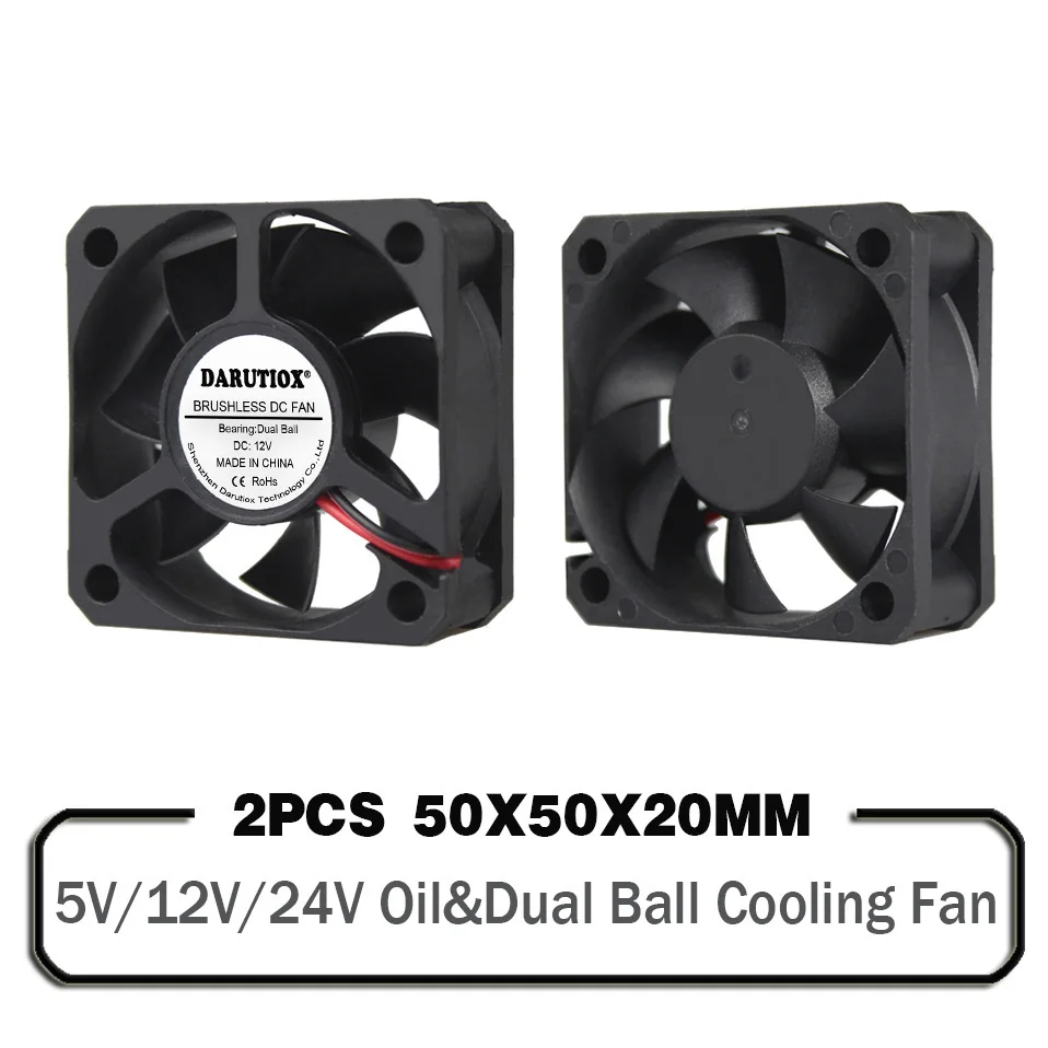 Ventilateur de refroidissement sans balais pour PC, 2 pièces, 50mm, 5cm, 50x50x20mm, 5V/12V/24, pour boîtier d'ordinateur