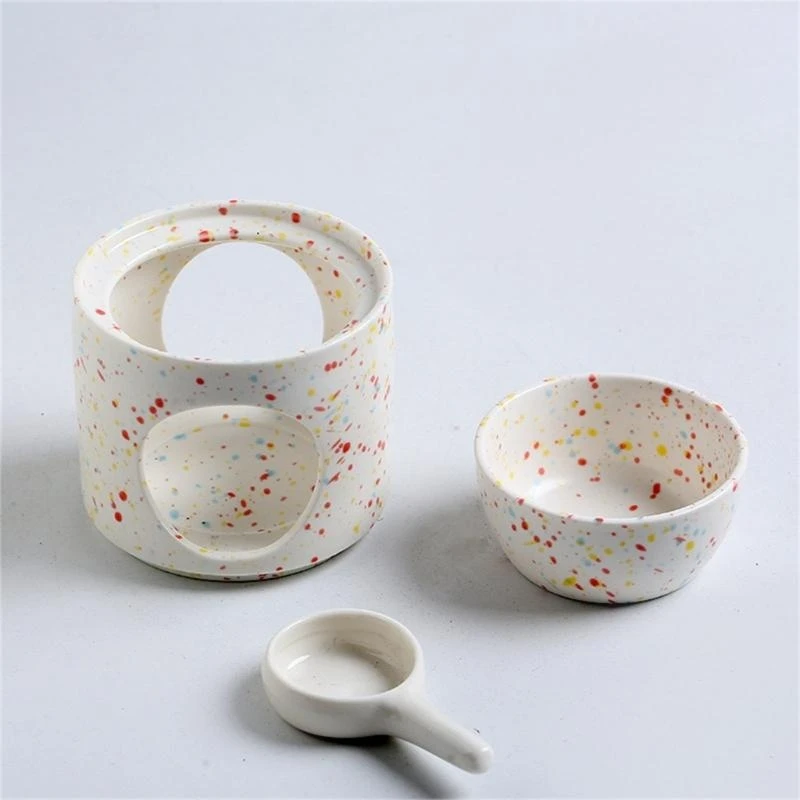 Colorful Dots Ceramics Oil Burners Aromas Lamp with Tealight Holder and Removable Bowl for Home Fragrances Diffusions B03E