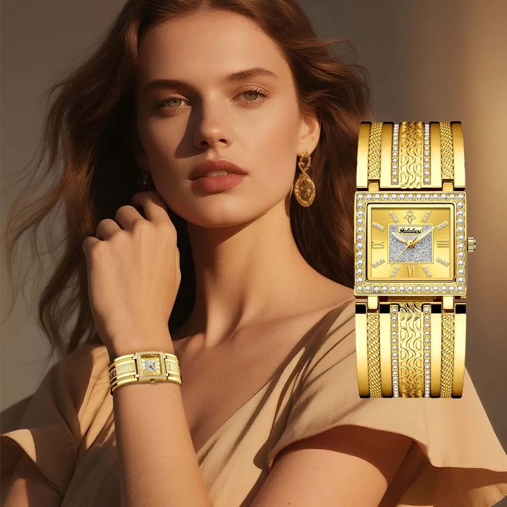 

YaLalusi Luxury Gold Diamond Square Women's Quartz Watch Diamond-Set Strap Women's Watch часы женские наручные relogio feminino