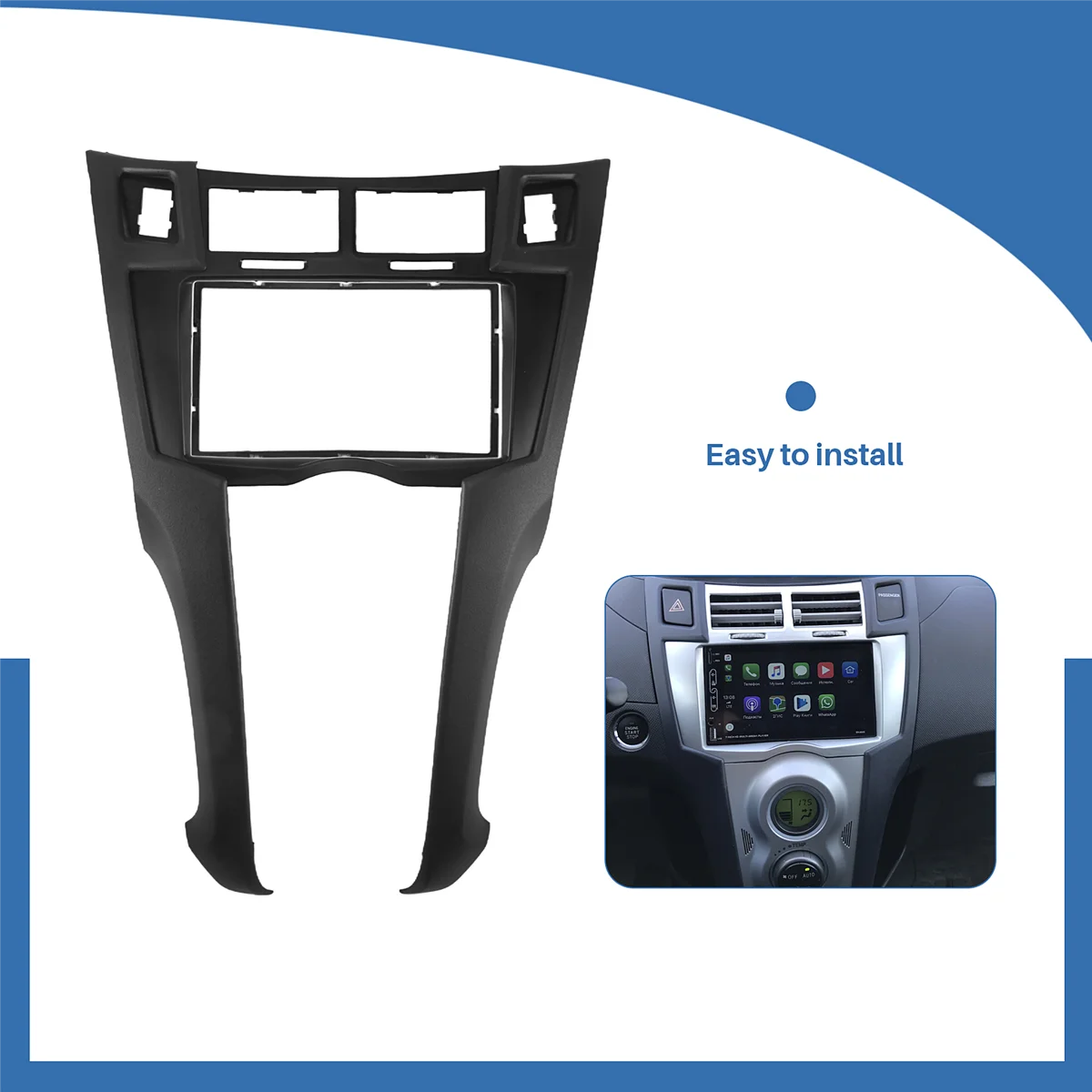 Car Radio Fascia Trim Kit, 2 Din Dash Panel DVD Frame Install Kit for Toyota Yaris Vitz Platz 2005 2006 2007 2008-2011car