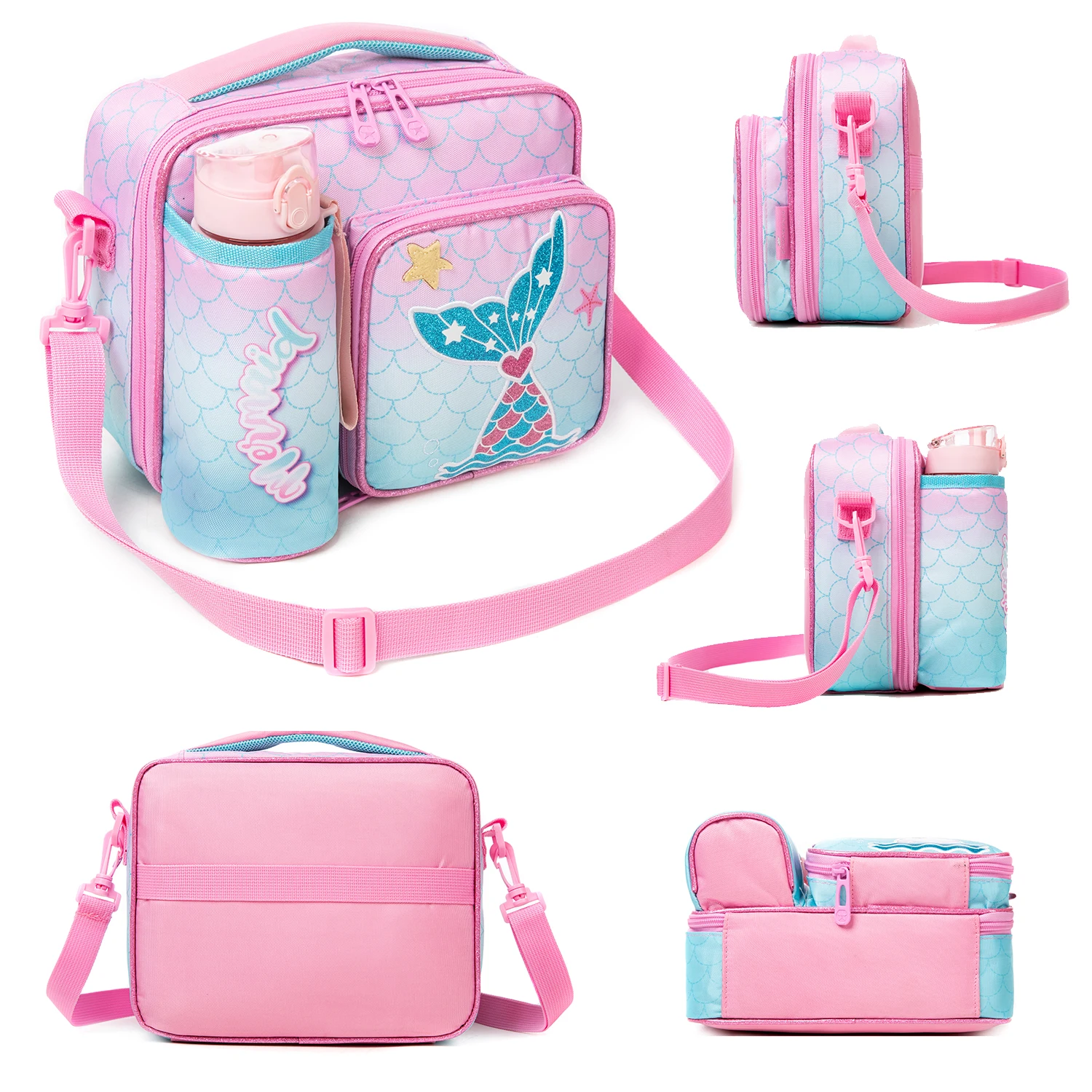 Girls Lunch Bag Mermaids and Alpacas Cute Polyester Lunch Bag for Picnic Outing School Best Gift for Girls