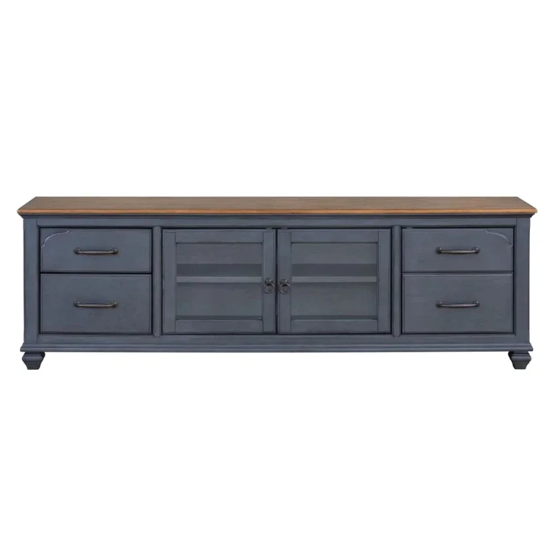 Household American 84-inch TV stand, no need to assemble corduroy blue finish, suitable for TVs up to 90 inches