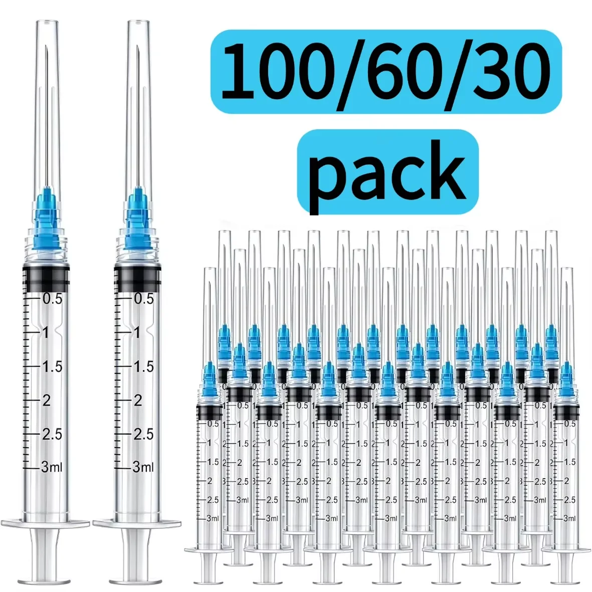 100/60/30 Pieces, 3 ml Screw-Cap Syringes with 23g 1-Inch Needles, Laboratory Supplies, Liquid Dispensers