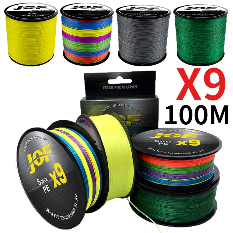 JOF Multifilament PE Braided Fishing Line 9 Strands Super Strong 20-80LB 100M High Density Multi-color Raw Silk Wire 0.14-0.4mm