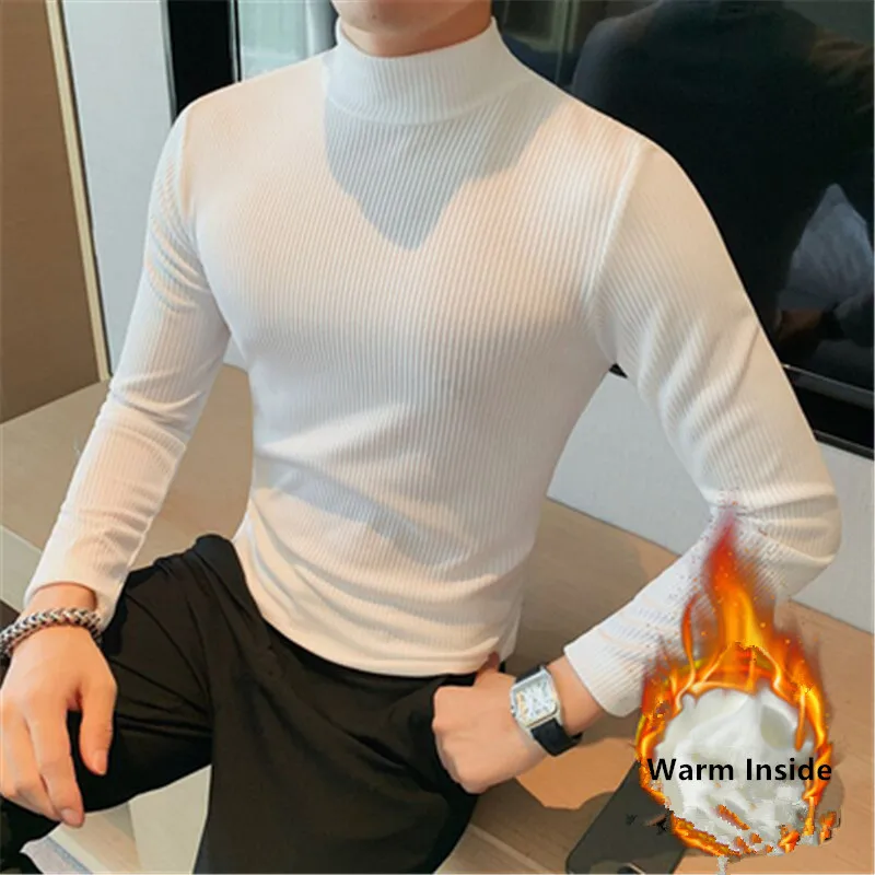 

Warm T-shirt Men Long Sleeve Thicken Base Tee Youth Man Turtleneck Top Korean Style Slim Fit Under T shirt Male Camisetas Winter