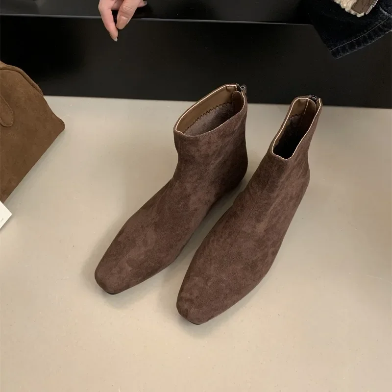 2024 Hot Sale Women's Shoes Back Zip Women's Boots Fashion Solid Office and Career High Quality Square Heel Ankle Boots Zapatos image 4