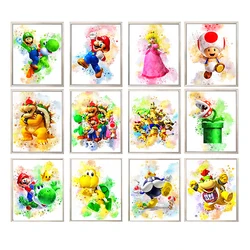 Graffiti Watercolour Art Mario Poster Prints Playroom Canvas Paintings Wall Picture Living Room Kids Bedroom Home Decor Cuadros