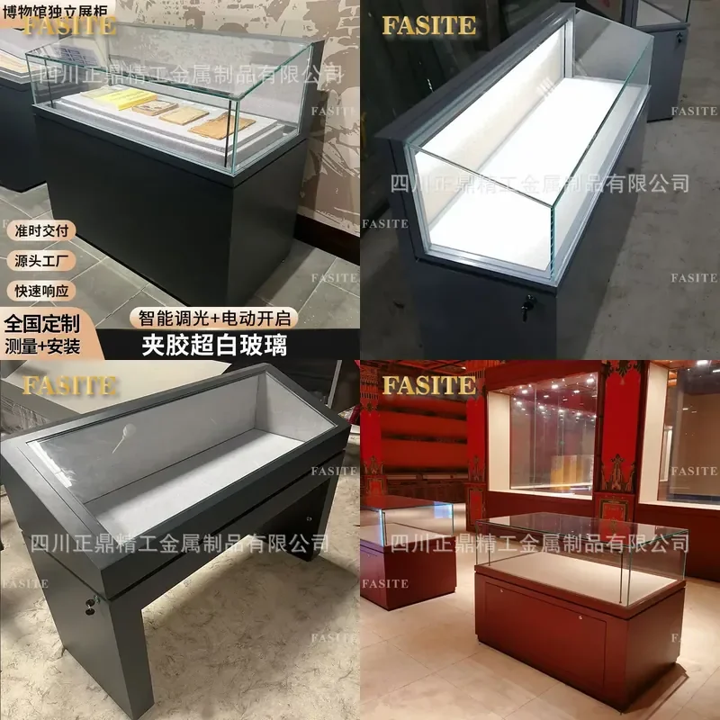 For Museum Top View Display Cabinet Hydraulic Upturn Metal Steel Flat Counter with Bevel Glass Showcase for Memorial Hall