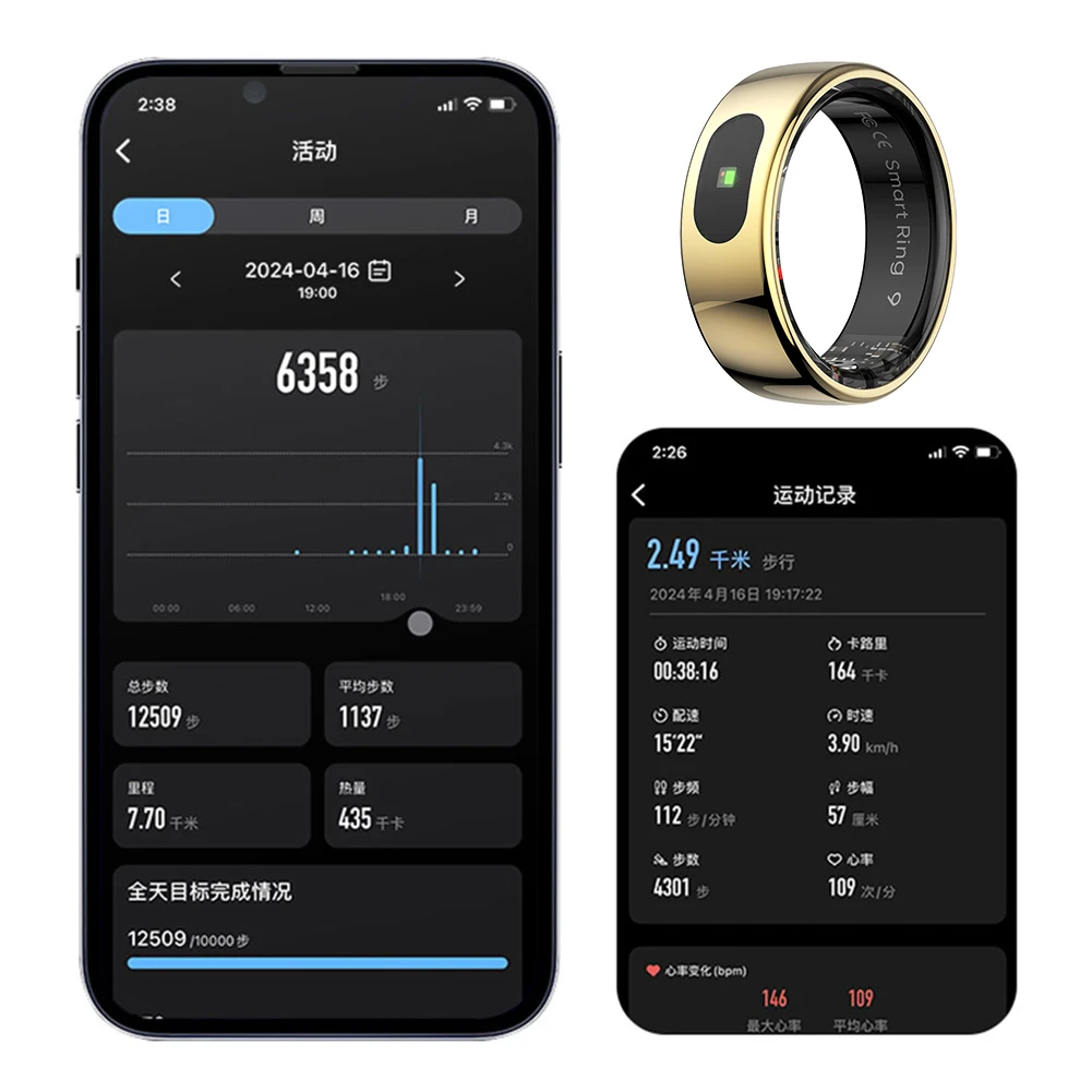 

Smart Ring R08 Blood Oxygen Pressure Health Monitor 5ATM Waterproof Health and Sleep Monitor Sports Fitness Tracker for Phone