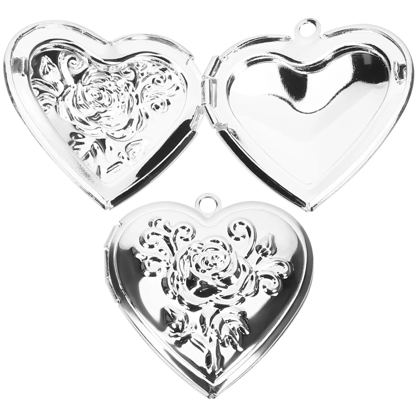 2Pcs Photo Locket Metal Heart Pendant Picture Holder Pendant Necklace for DIY Jewelry Wedding Bracelet Keepsake Gifts