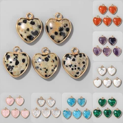 15mm Cute Heart Shape Stone Pendant Natural Dalmation Quartzs Jasper Gems Charm For DIY Women Neckalce Earrings Bracelet 5PCS