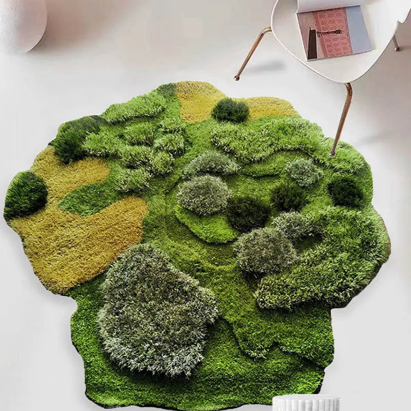 Children's room green plush lawn handmade carpet household kindergarten reading corner irregular small forest moss blanket