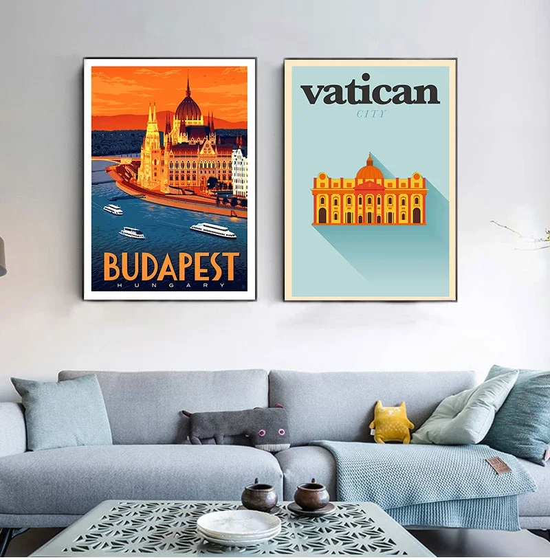 1pc frameless Vatican Budapest Hungary Travel Canvas Paintings Vintage Wall Kraft Posters Coated Wall Stickers Home Decor Pictur