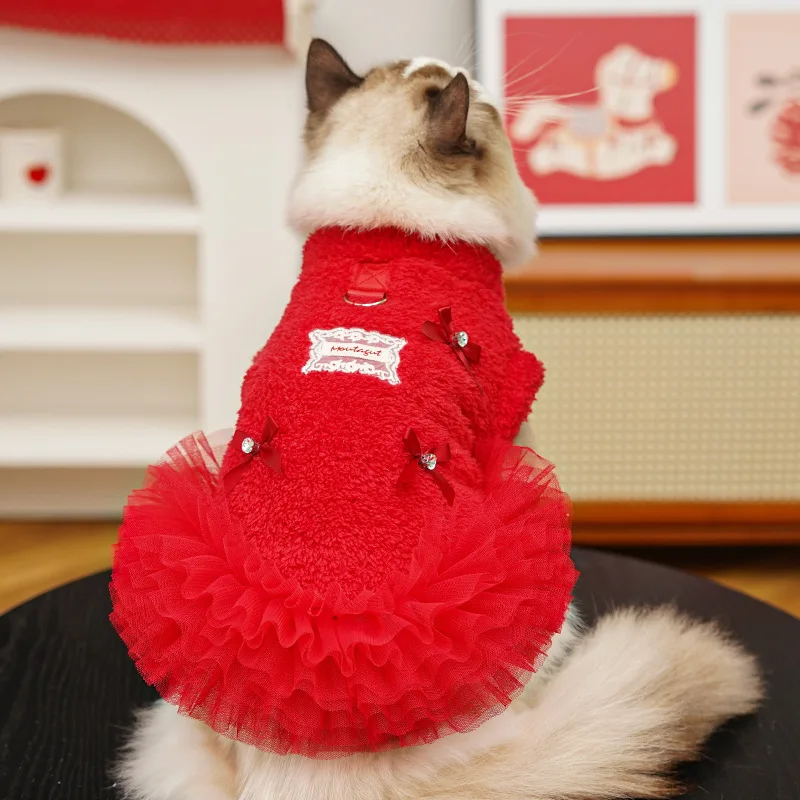 cat winter dress New Year Autumn Fleece Warm Pet Dog Princess Puffy Clothes For Teddy Bichon Hairless Cat Thickened Winter Coat hoodie and belly you Wholesale-Catalog-1 Ladivine CD796 Elegantly Fitted Dress style:No Hard tulle