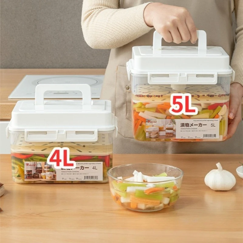 Prensa para encurtidos japonesa grande de 4/5L, fabricante de saurkraut, tarro sellado para encurtidos, recipiente de fermentación para pepinillos, aceitunas y kimchi