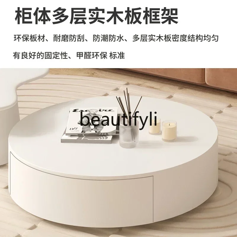 

YH3 Cream style modern simple round coffee table TV cabinet combination high sense