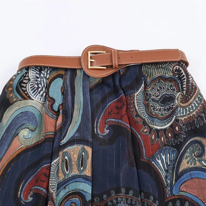 2025 New Autumn Skirts Women's Fashion Retro Print Elegant Long Women's Skirts Chic Young Joker Autumn Holiday Street Skirts