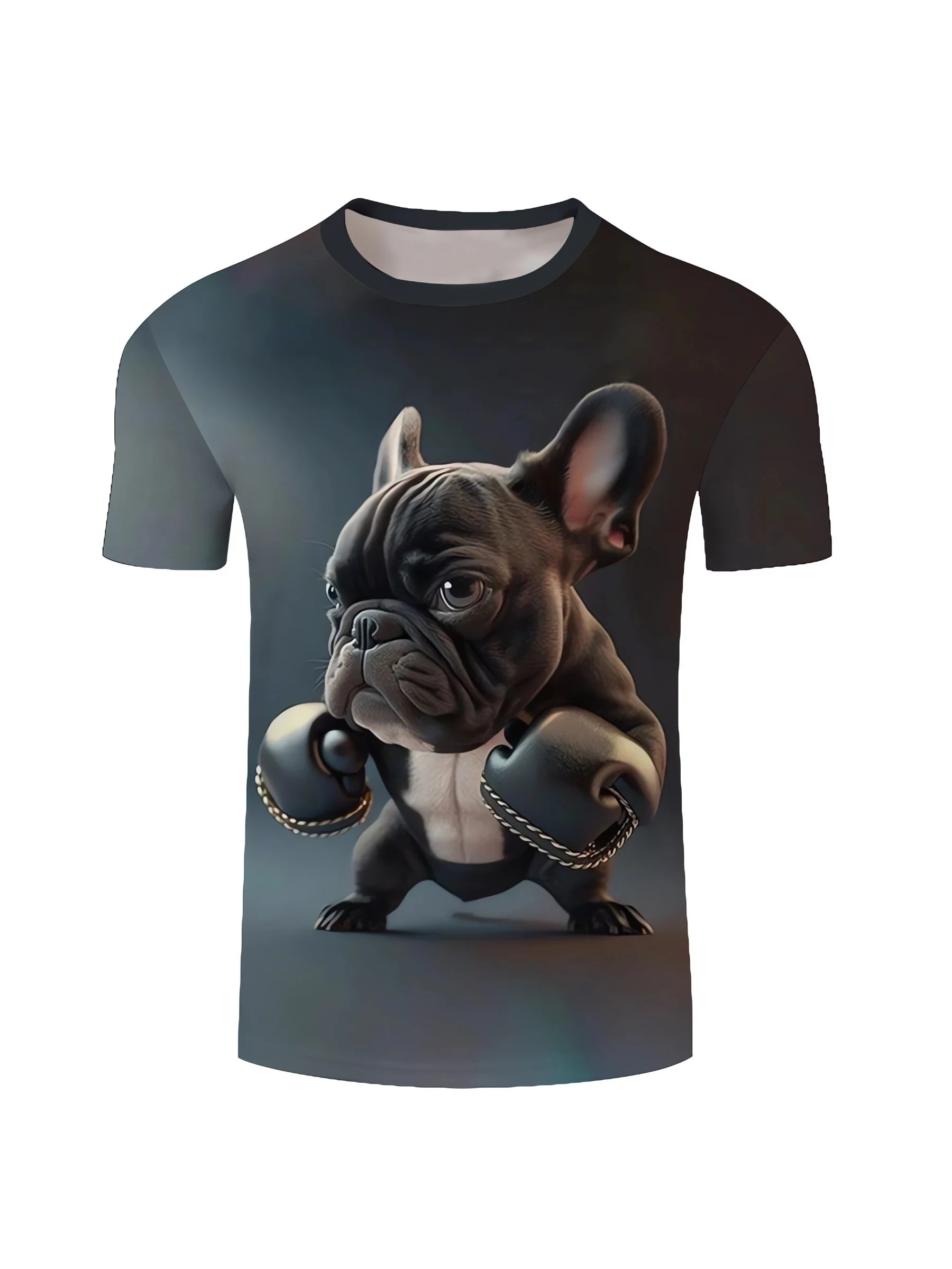 

Plus Size Mens Graphic Print Cool Pug Crew Neck T-Shirt - Breathable Slight Stretch Polyester Fabric Trendy Patterned Male Top