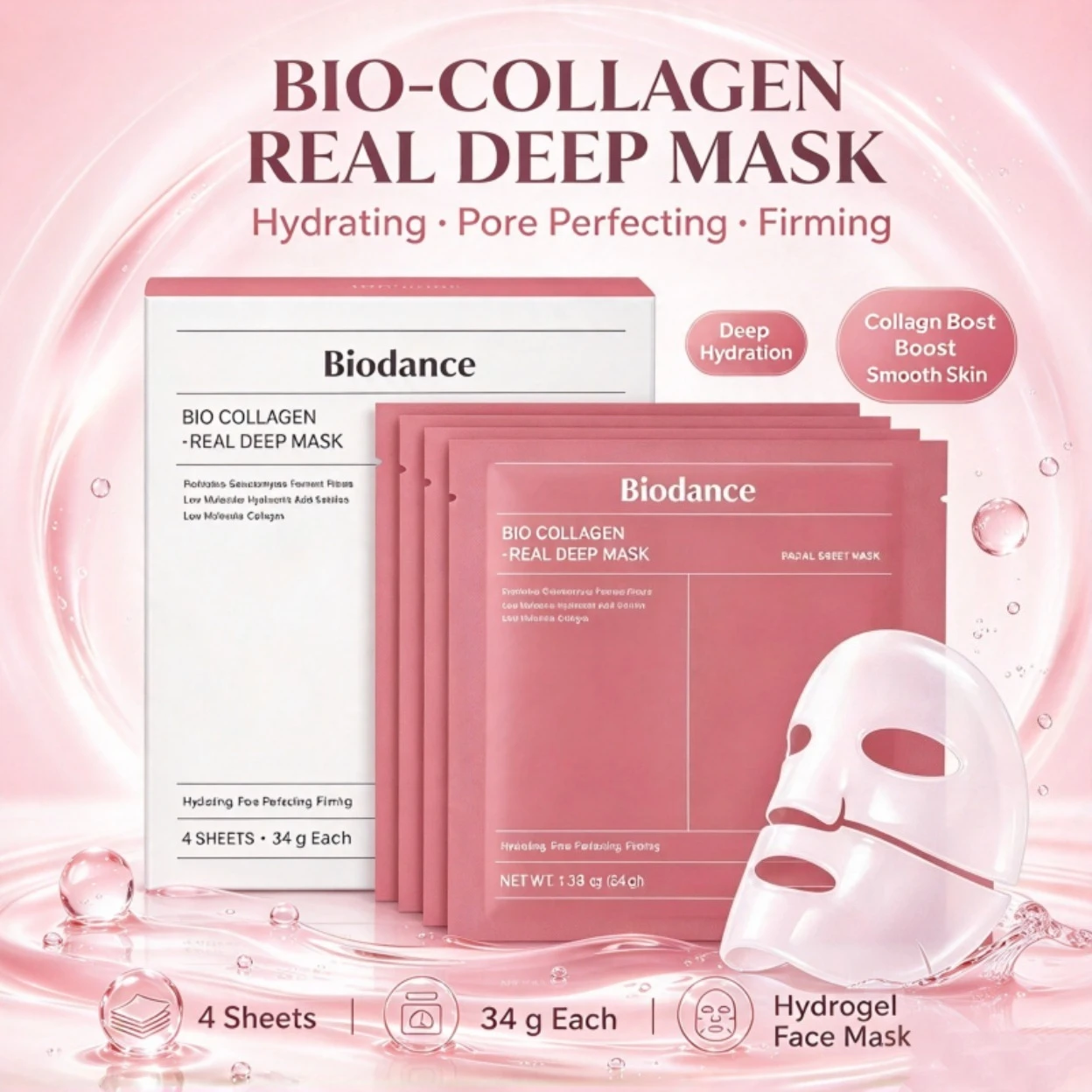 BIO-COLLAGEN Real Deep Mask Overnight Hydrogel,Pore Care Tightening Facial Deep Hydrating Masks Korean Skincare Beauty Products