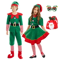 Green Elf Boys Girls Christmas Cosplay Costume Festival Santa Clause Set for Kids New Year Tops Pants Hat Belt Xmas Party Dress