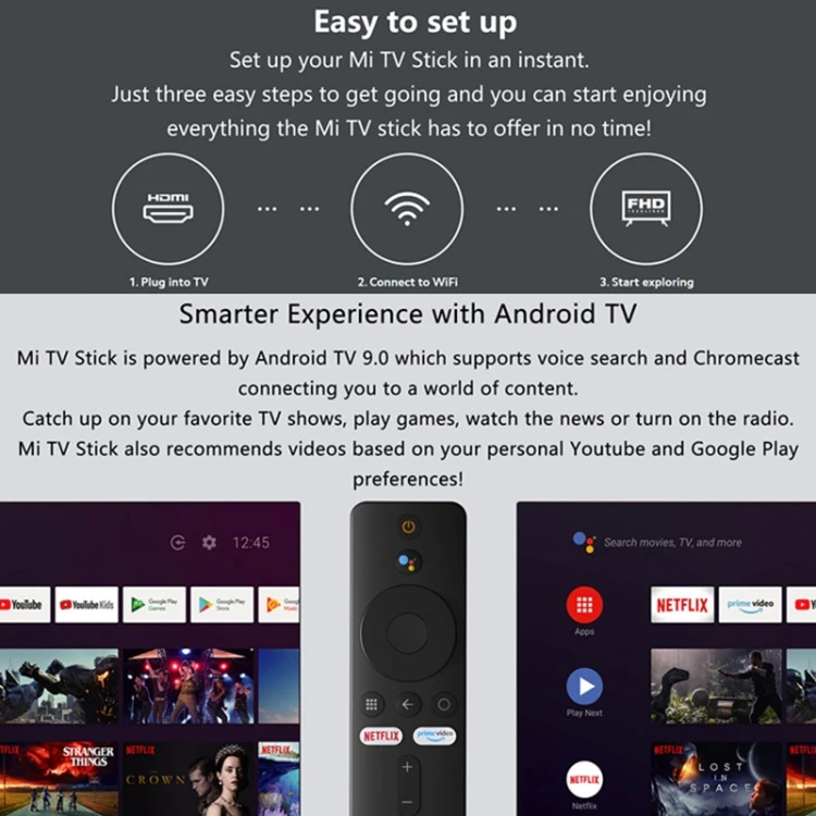 النسخة العالمية الأصلية Xiaomi Mi Android TV Stick رباعية النواة Cotex A53 RAM 1GB + ROM 2GB الاتحاد الأوروبي التوصيل xiaomi Smart TV Sticks
