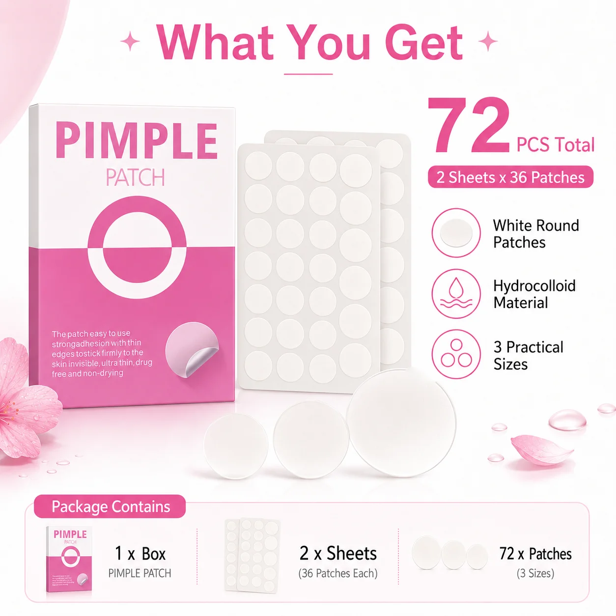 72PCS Acne Patches White Round Dot Hydrocolloid Face Spot Cover Stickers Invisible Skin Patches for Daily Skin Care image 2