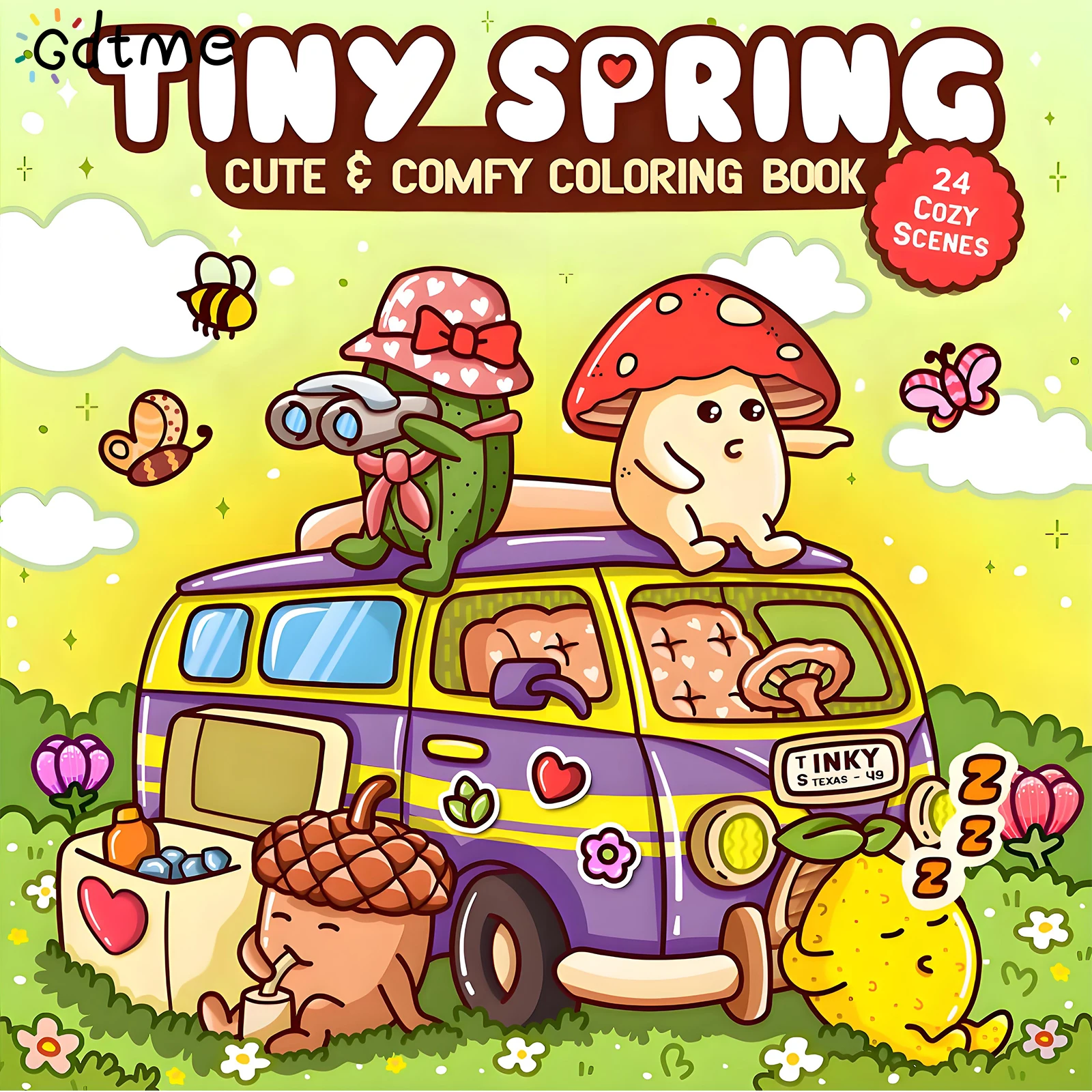 Tiny Spring Cozy Coloring Book Bold & Easy Cute Kawaii Spring Scenes Relaxing Stress Relief Coloring Pages for Adults Drawing